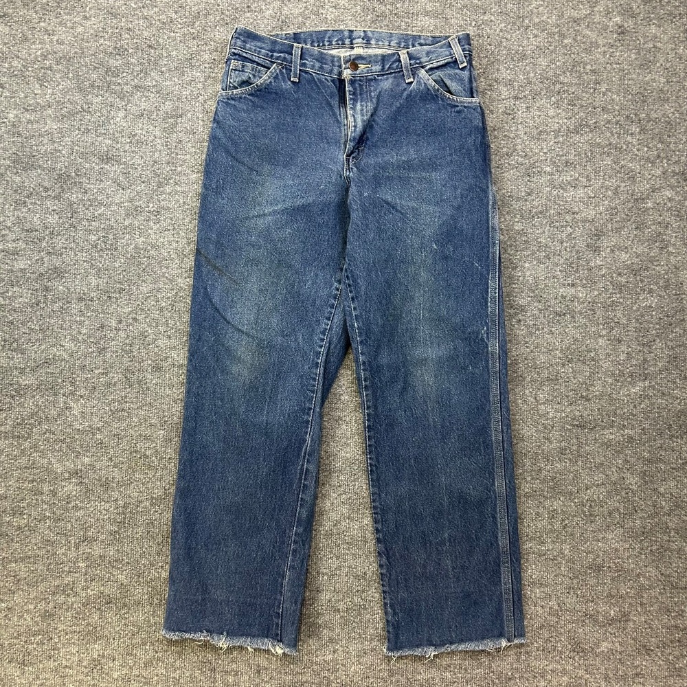 Dickies Carpenter Jeans Men's Blue Denim Pockets Frayed Hem Workwear - 32X29